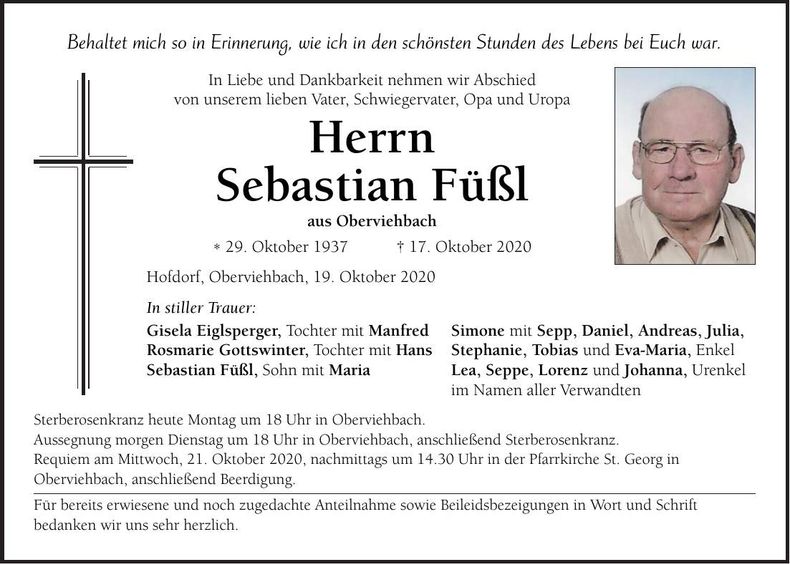 Traueranzeige Sebastian Füßl