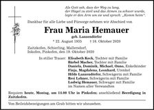 Traueranzeige Maria Hemauer