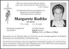Traueranzeige Margarete Radtke