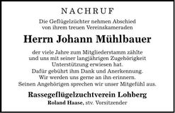 Traueranzeige Johann Mühlbauer