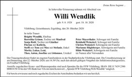 Traueranzeige Willi Wendlik