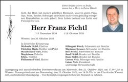 Traueranzeige Franz Fichtl