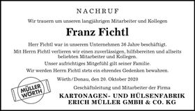 Traueranzeige Franz Fichtl