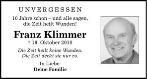 Traueranzeige Franz Klimmer