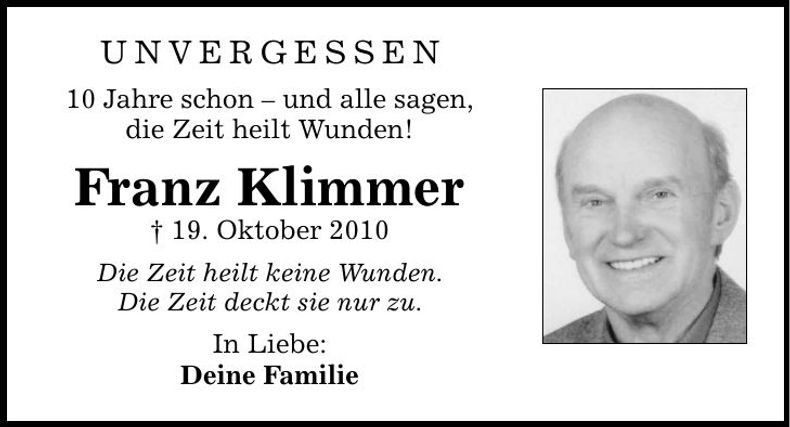 Traueranzeige Franz Klimmer