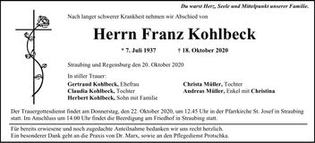 Traueranzeige Franz Kohlbeck