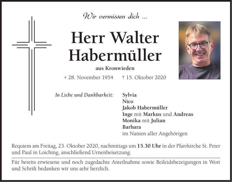Traueranzeige Walter Habermüller