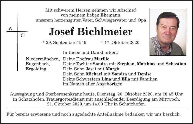 Traueranzeige Josef Bichlmeier
