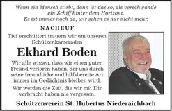 Traueranzeige Ekhard Boden