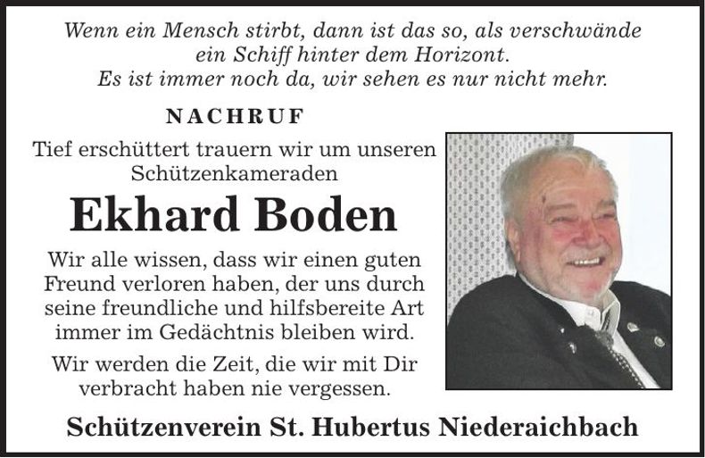 Traueranzeige Ekhard Boden