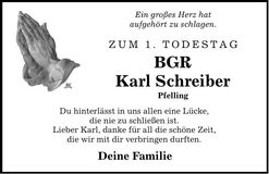 Traueranzeige Karl Schreiber