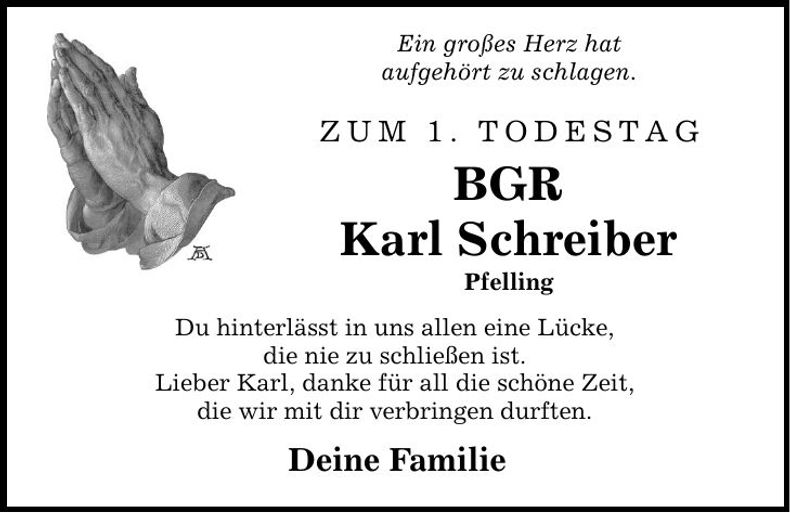 Traueranzeige Karl Schreiber