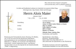 Traueranzeige Alois Maier