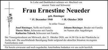 Traueranzeige Ernestine Neueder