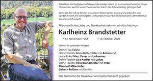 Traueranzeige Karlheinz Brandstetter