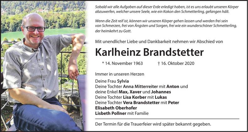 Traueranzeige Karlheinz Brandstetter