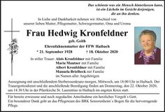 Traueranzeige Hedwig Kronfeldner