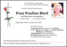 Traueranzeige Pauline Bierl