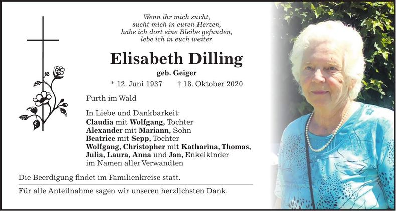 Traueranzeige Elisabeth Dilling