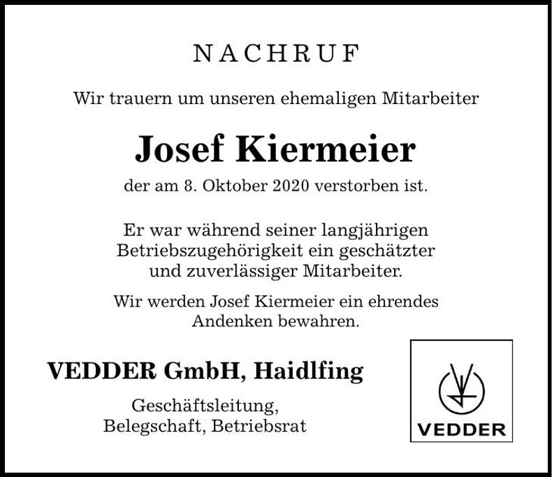 Traueranzeige Josef Kiermeier