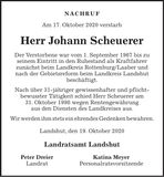 Traueranzeige Johann Scheuerer