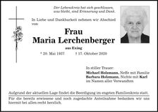 Traueranzeige Maria Lerchenberger