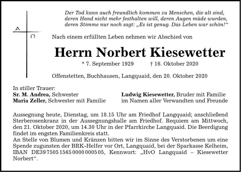Traueranzeige Norbert Kiesewetter