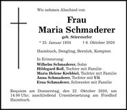 Traueranzeige Maria Schmaderer