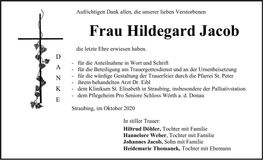 Traueranzeige Hildegard Jacob