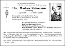 Traueranzeige Markus Steinmann