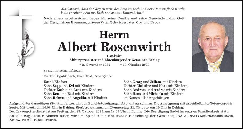 Traueranzeige Albert Rosenwirth