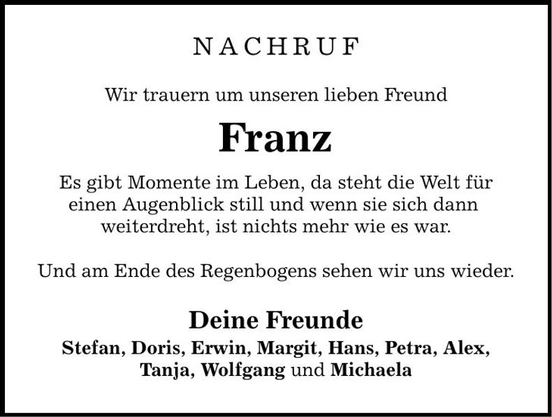Traueranzeige Franz Althap
