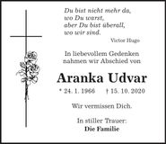 Traueranzeige Aranka Udvar