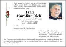 Traueranzeige Karolina Rickl