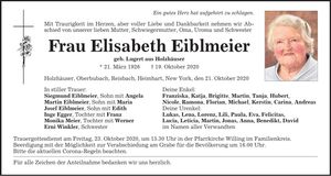 Traueranzeige Elisabeth Eiblmeier