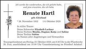 Traueranzeige Renate Hartl