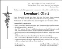 Traueranzeige Leonhard Glatt
