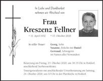 Traueranzeige Kreszenz Fellner