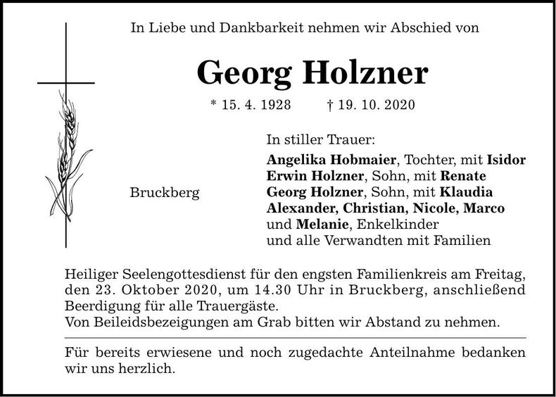 Traueranzeige Georg Holzner