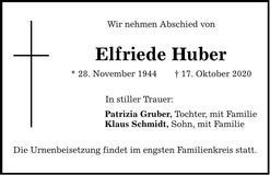Traueranzeige Elfriede Huber