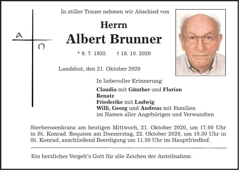 Traueranzeige Albert Brunner