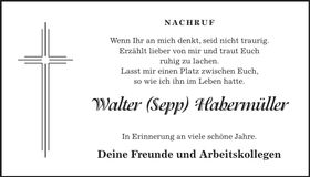 Traueranzeige Walter Habermüller
