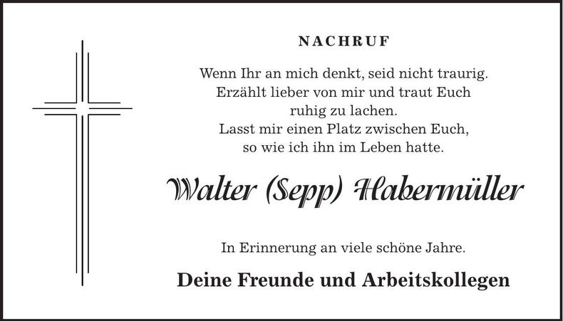 Traueranzeige Walter Habermüller