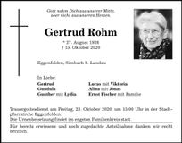 Traueranzeige Gertrud Rohm