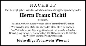 Traueranzeige Franz Fichtl