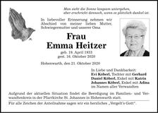 Traueranzeige Emma Heitzer