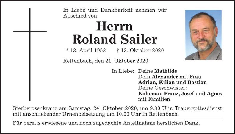 Traueranzeige Roland Sailer