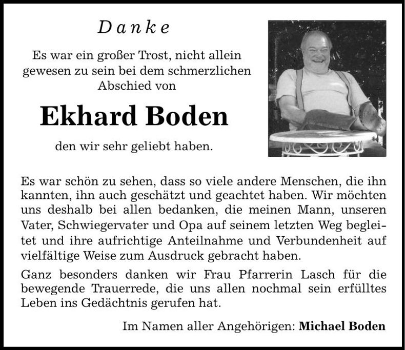 Traueranzeige Ekhard Boden