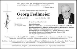 Traueranzeige Georg Fedlmeier