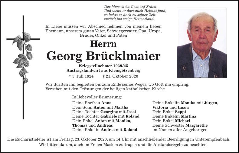 Traueranzeige Georg Brücklmaier